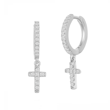 Sparkle Cross Drop Huggie Earrings