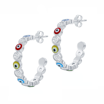 Sparkle Rainbow Evil Eye Hoop Earrings