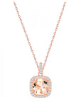 Morganite Cushion Halo Necklace