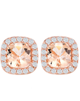 Morganite Cushion Halo Stud Earrings