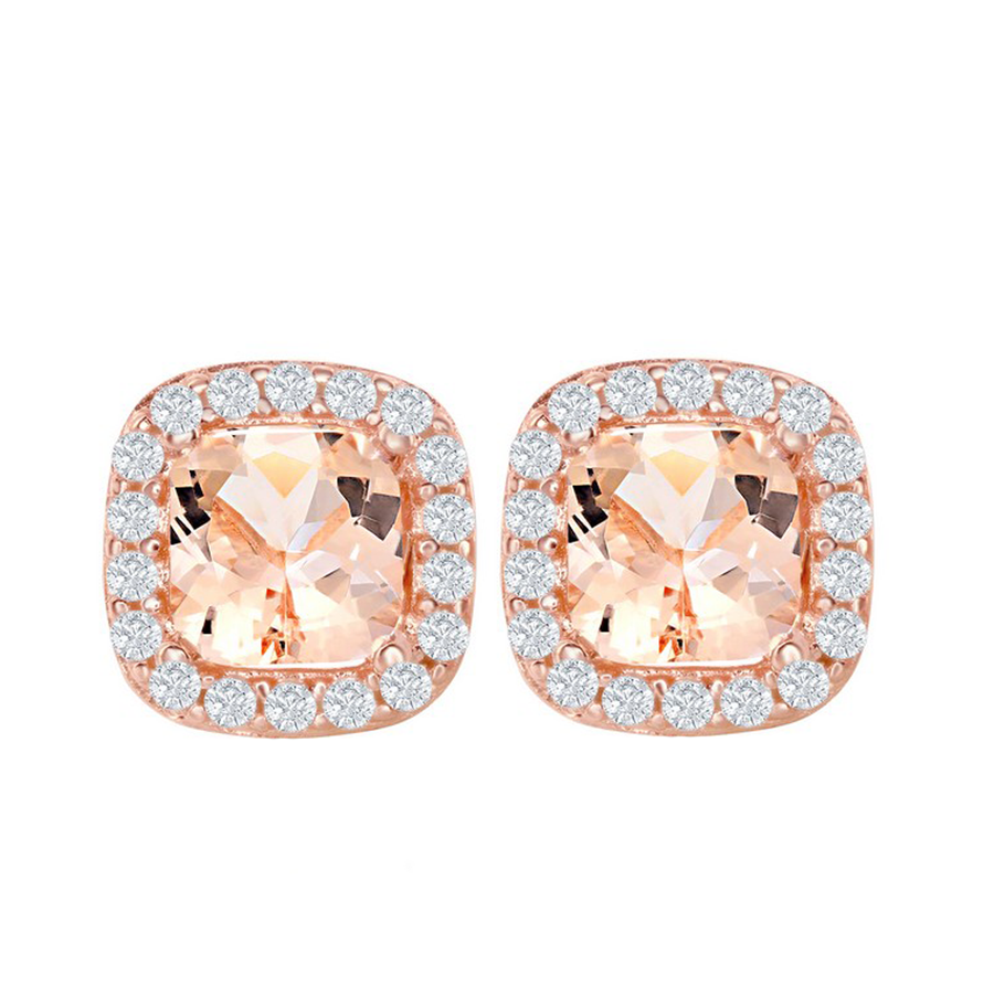 Morganite Cushion Halo Stud Earrings