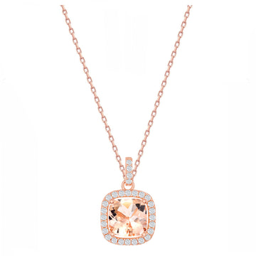 Morganite Cushion Halo Necklace
