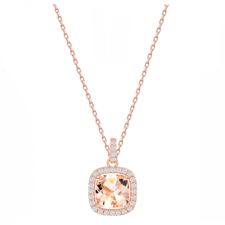 Morganite Cushion Halo Necklace