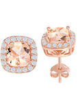 Morganite Cushion Halo Stud Earrings