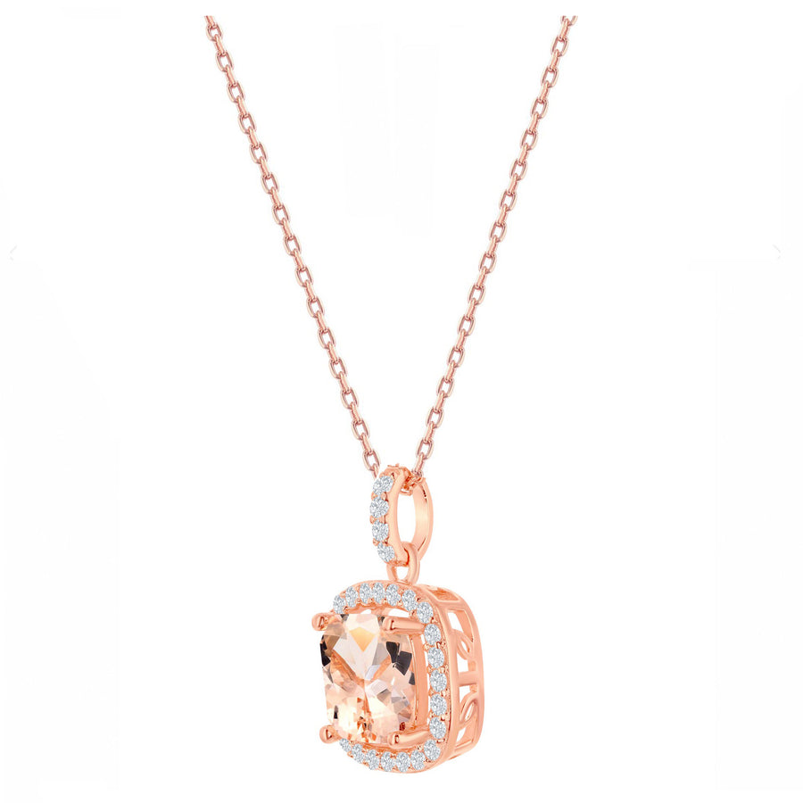 Morganite Cushion Halo Necklace