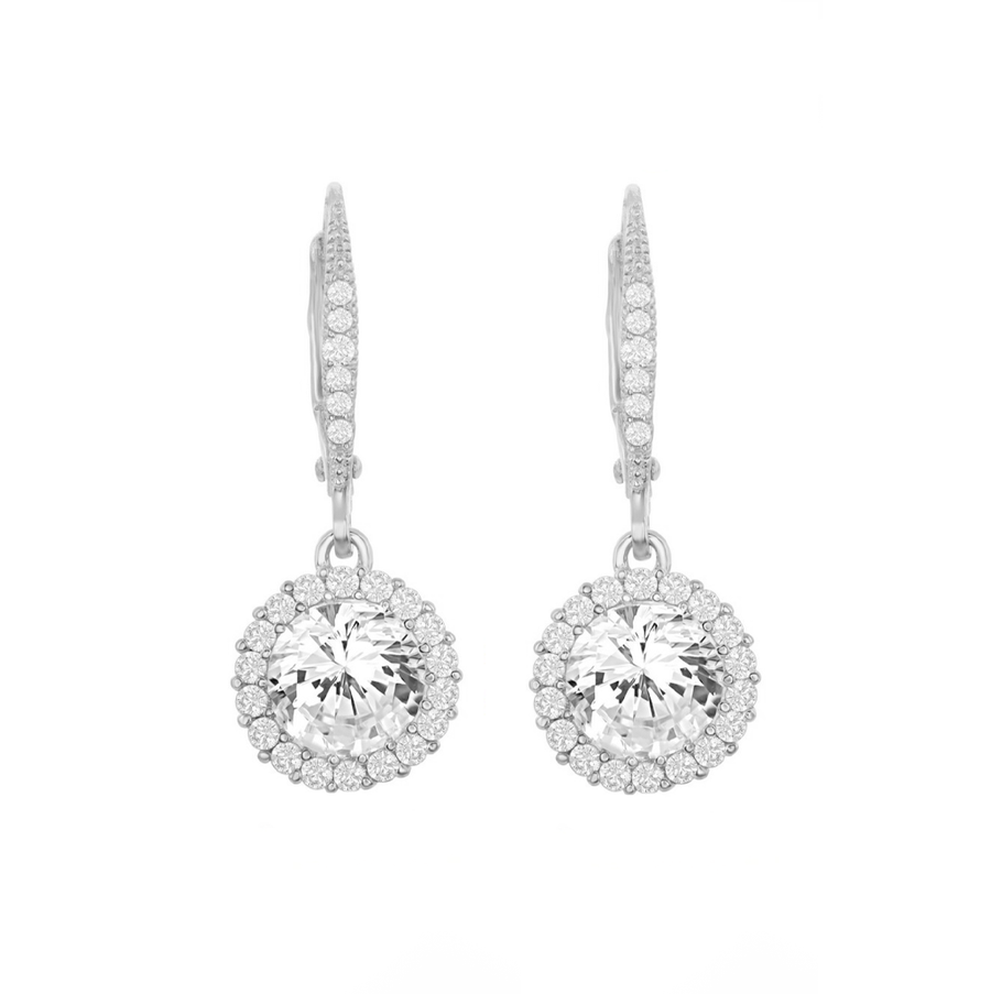 Round Halo Drop Earrings