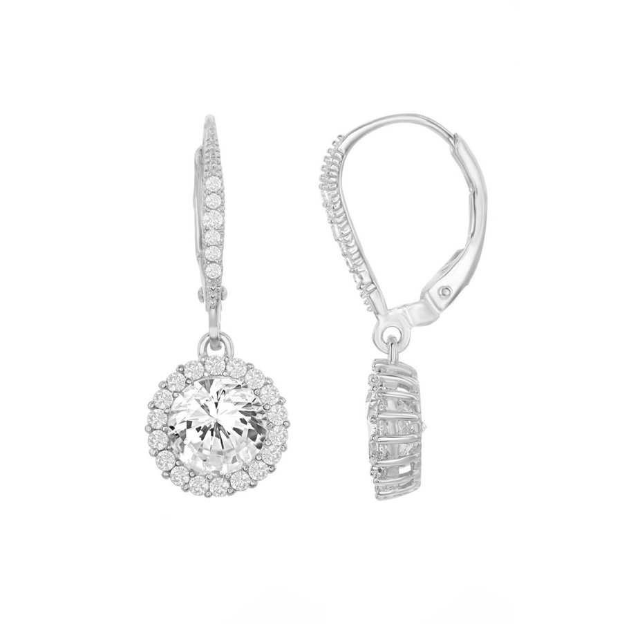 Round Halo Drop Earrings
