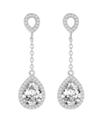 Pear Halo Drop Chain Earrings