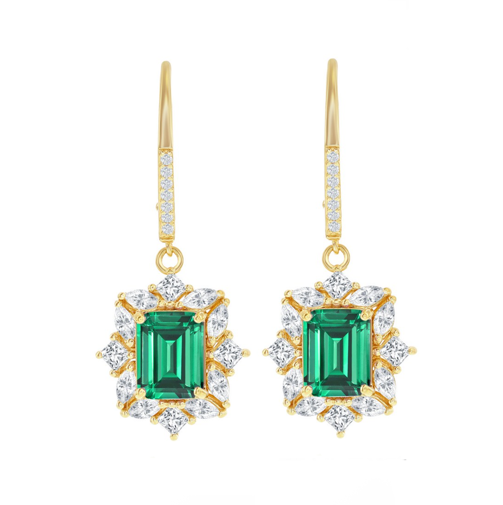 Asscher Emerald Sparkle Drop Earrings