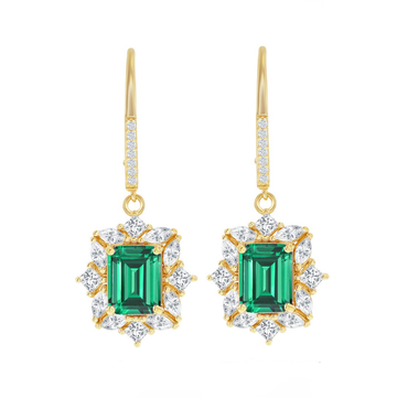 Asscher Emerald Sparkle Drop Earrings