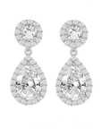 Round and Pear Halo Drop Earrings