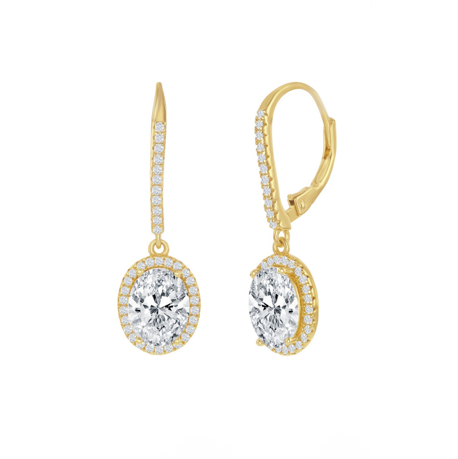 Oval Halo Drop Earrings