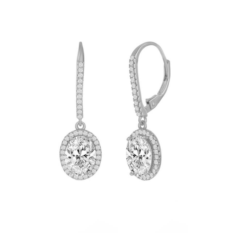 Oval Halo Drop Earrings