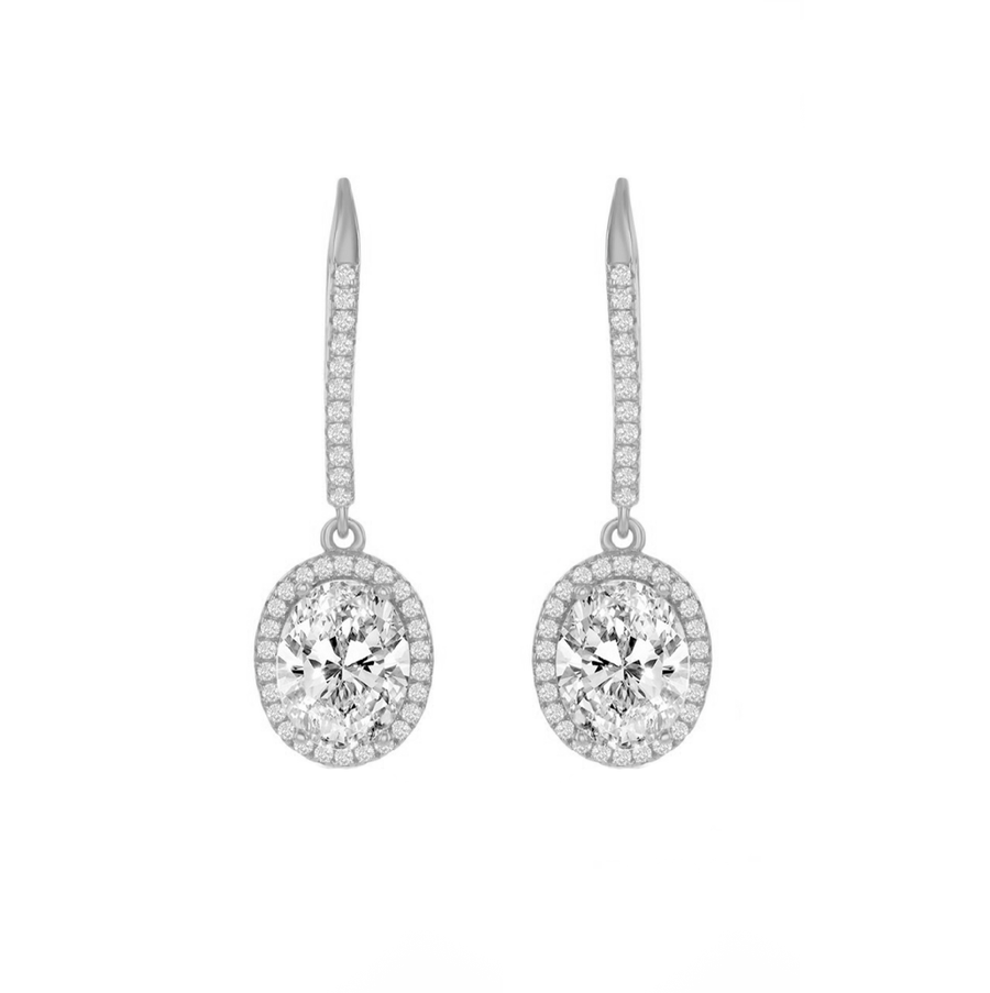 Oval Halo Drop Earrings