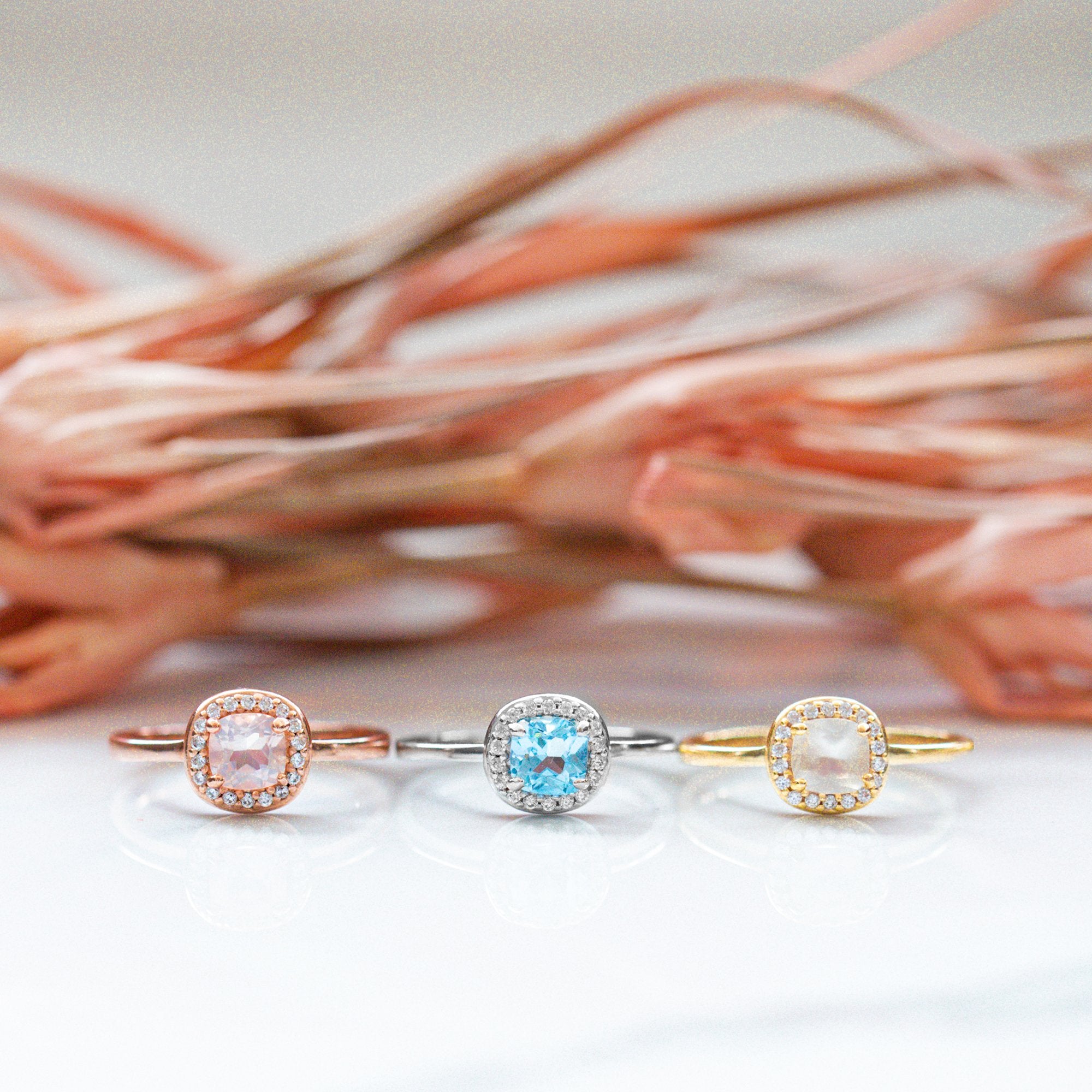 Mini Gold Moonstone Halo Ring
