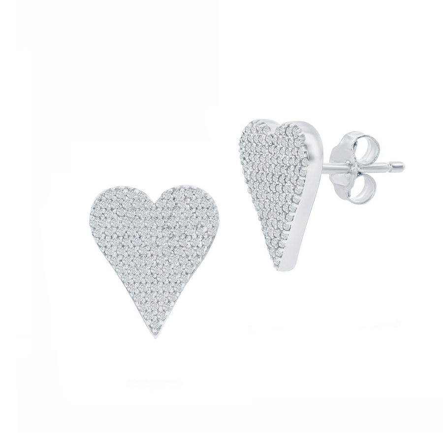 Pave Diamond Heart Stud Earrings