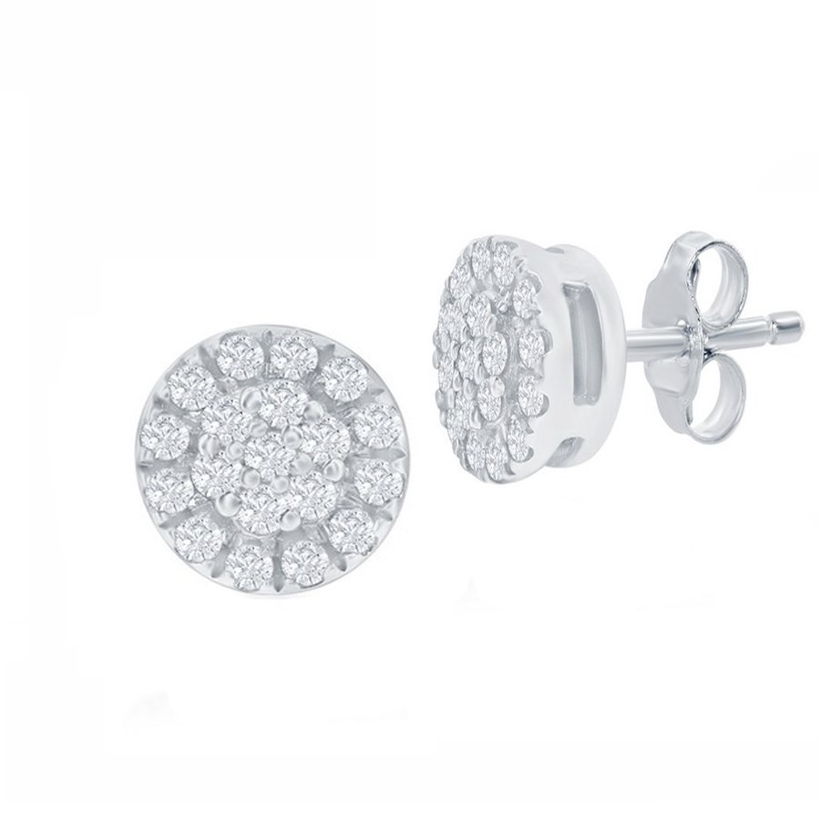 Pave Diamond Round Halo Stud Earrings