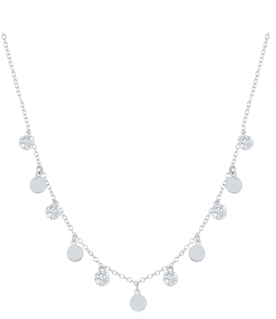 Alternating Disc and Sparkle Drop Necklace