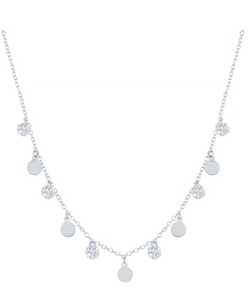 Alternating Disc and Sparkle Drop Necklace