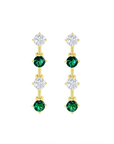 Round CZ and Emerald Bar Earrings