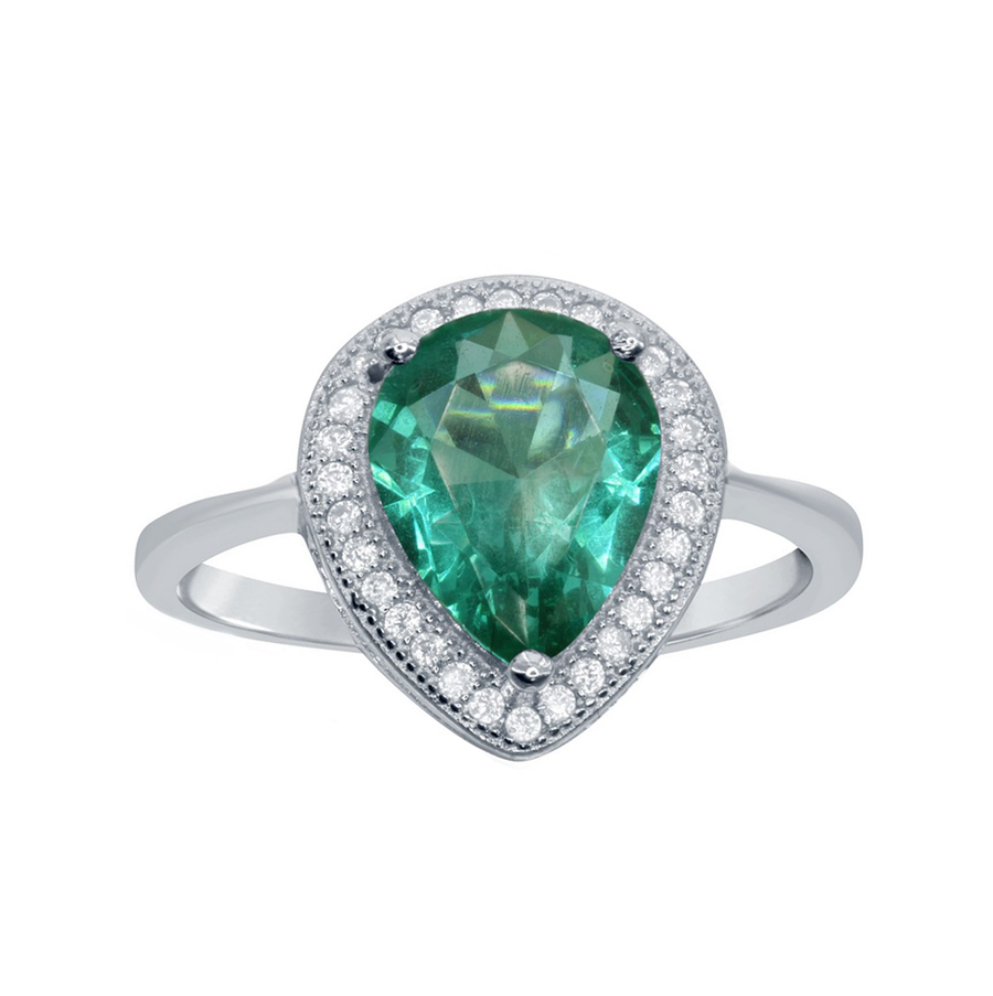 Emerald Pear Halo Ring