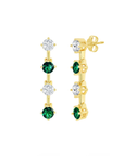 Round CZ and Emerald Bar Earrings