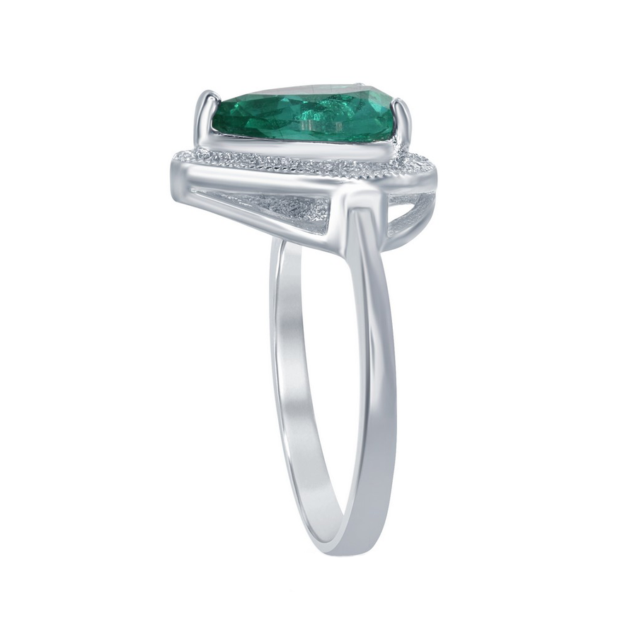 Emerald Pear Halo Ring