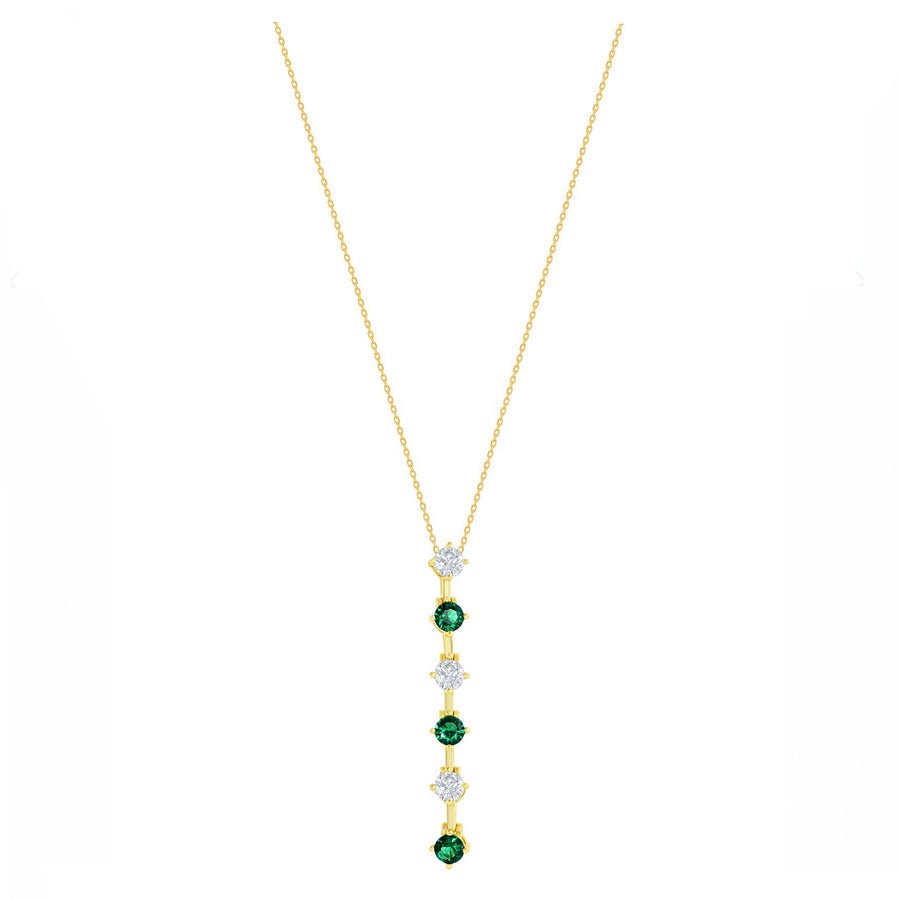 Round CZ and Emerald Bar Necklace