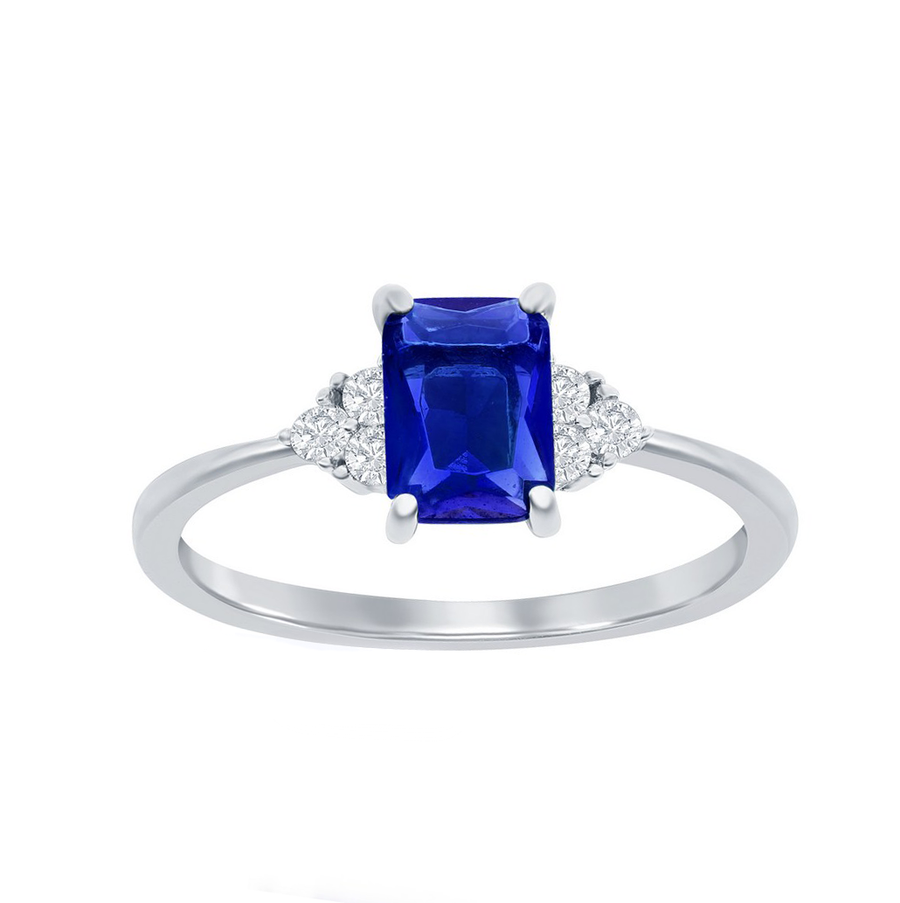 Blue Sapphire and CZ Trio Ring