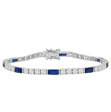 Round and Emerald-Cut Blue Sapphire Tennis Bracelet