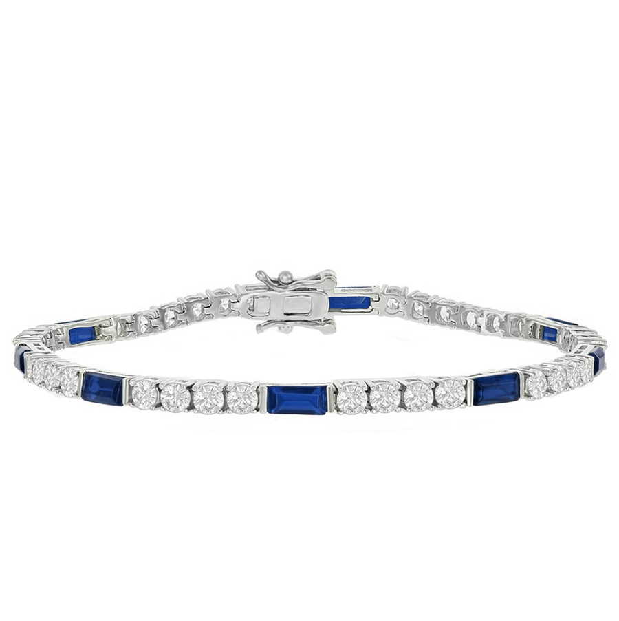 Round and Emerald-Cut Blue Sapphire Tennis Bracelet