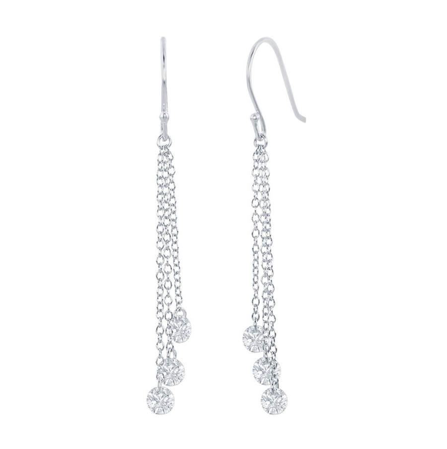 Triple Chain and Sparkle Drop Earrings