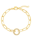 Pave Circle Link Paperclip Chain Bracelet