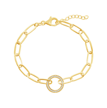 Pave Circle Link Paperclip Chain Bracelet