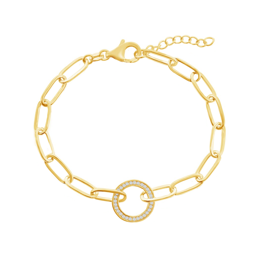 Pave Circle Link Paperclip Chain Bracelet