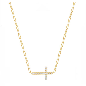 Sparkle Cross Paperclip Chain Necklace