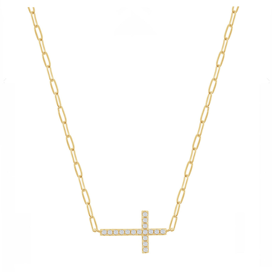 Sparkle Cross Paperclip Chain Necklace
