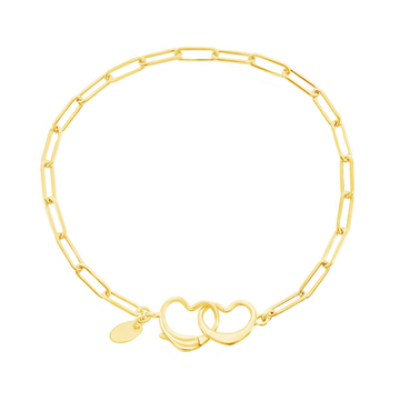 Double Heart Clasp Paperclip Bracelet