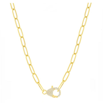 Pave Clasp Paperclip Chain Necklace
