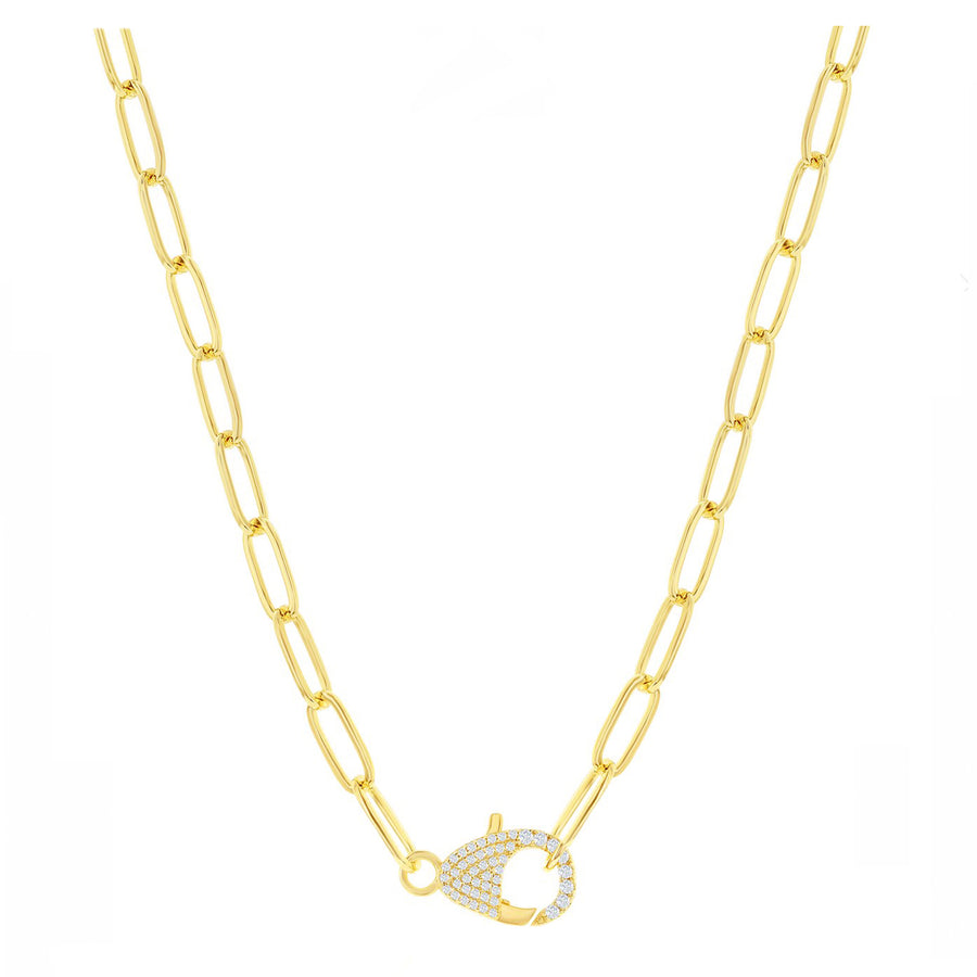 Pave Clasp Paperclip Chain Necklace