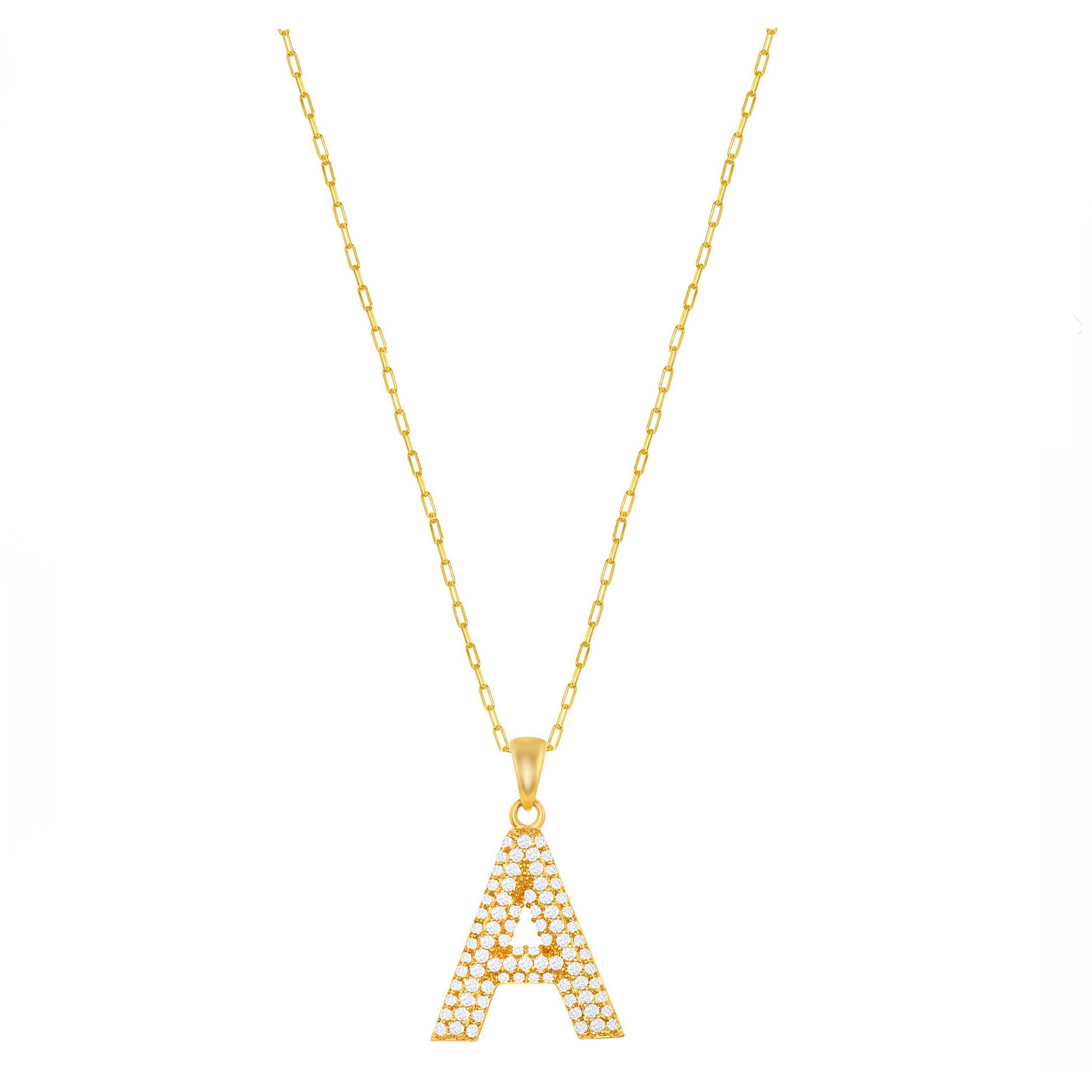 Pave Block Initial Paperclip Chain Necklace
