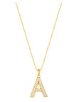 Pave Block Initial Paperclip Chain Necklace