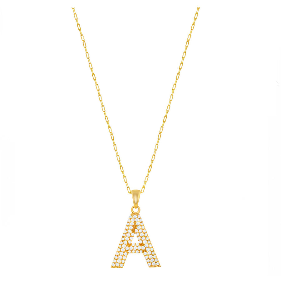 Pave Block Initial Paperclip Chain Necklace