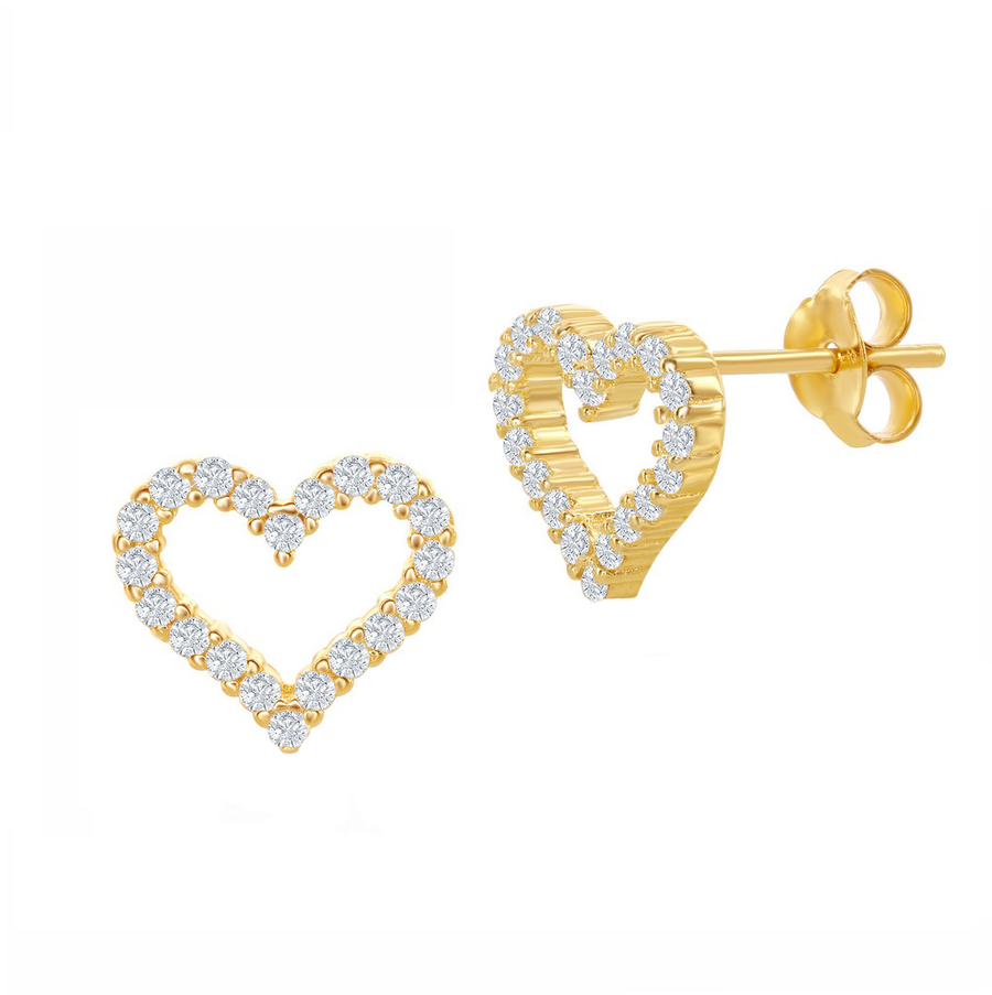 Mini Pave Heart Outline Stud Earrings