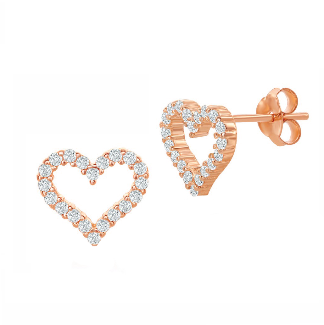 Mini Pave Heart Outline Stud Earrings