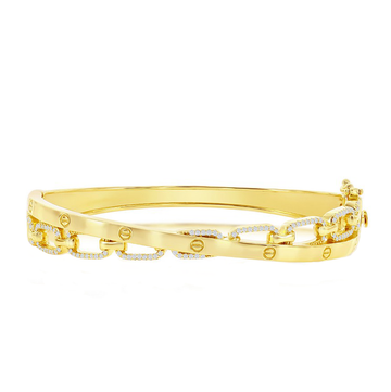 Overlapped Sparkle Link and Polished Screw Bangle Bracelet