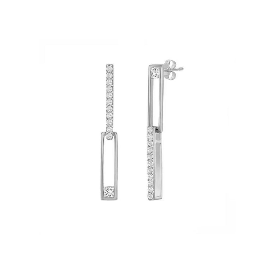 Asymmetric Rectangle Paperclip Sparkle Drop Earrings