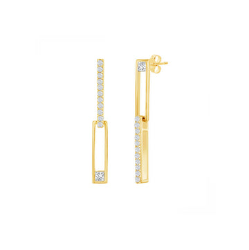 Asymmetric Rectangle Paperclip Sparkle Drop Earrings