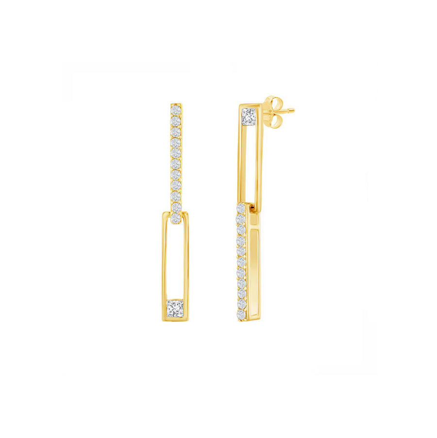 Asymmetric Rectangle Paperclip Sparkle Drop Earrings