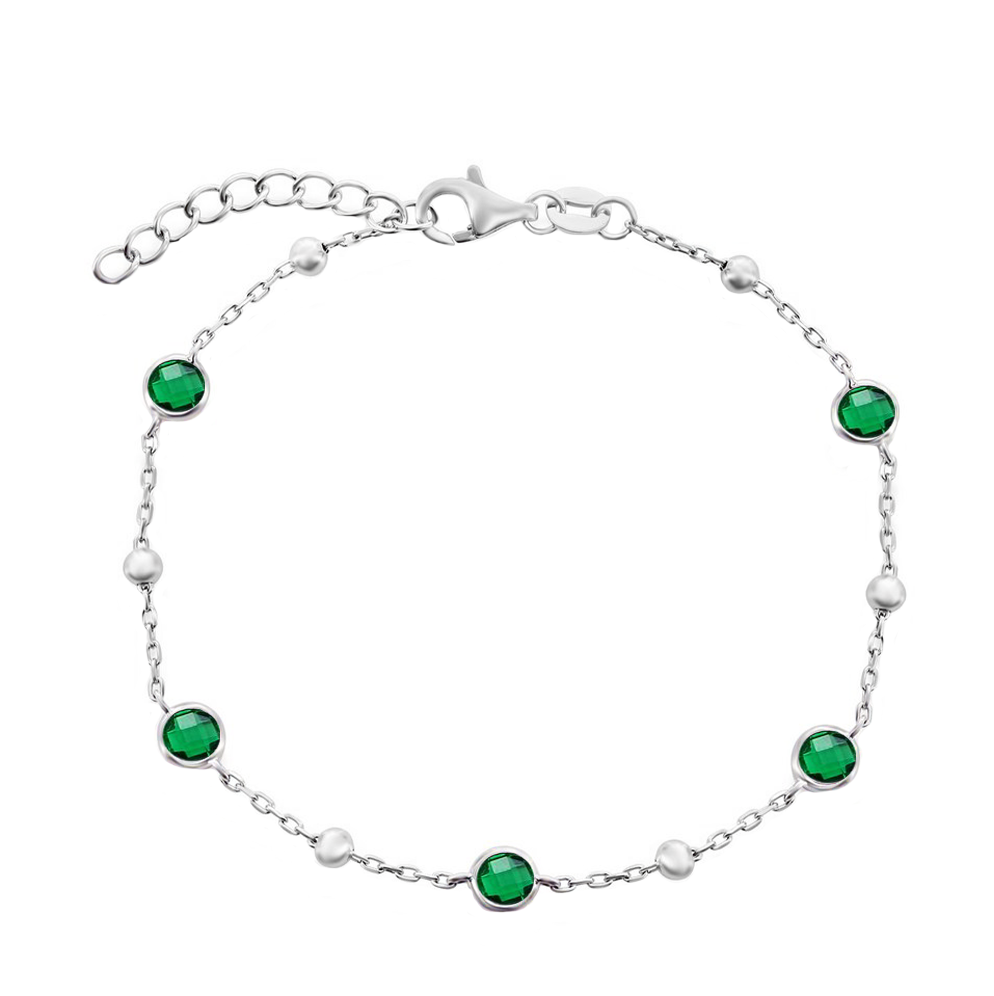 Emerald Bezel Bead Chain Bracelet
